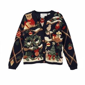 Vintage Hand-Knit Ugly Holiday Christmas Cardigan Eagle's Eye Sz SP 90s Retro